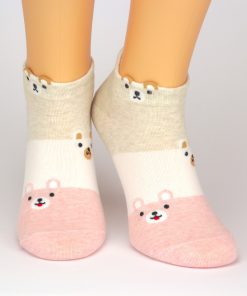 Sneaker Socken in beige weiß und rot mit Hunde-Motiv