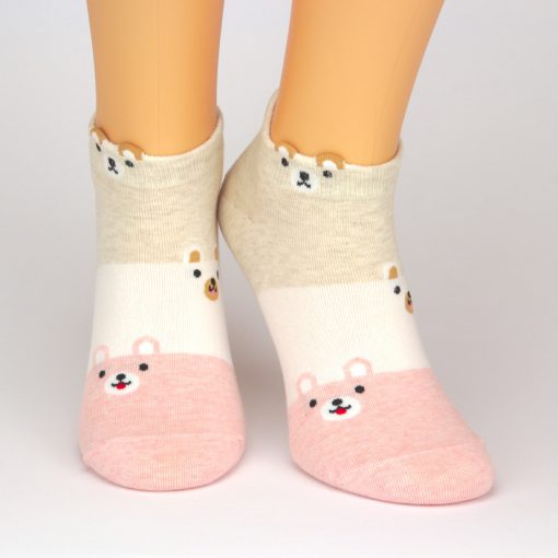 Sneaker Socken in beige weiß und rot mit Hunde-Motiv