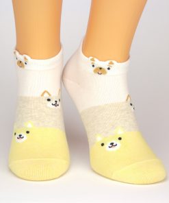 Sneaker Socken in weiß beige und gelb mit Füchsemotiv