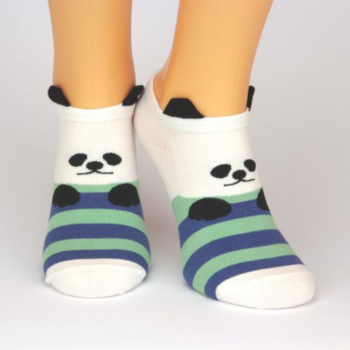 Sneaker mit Pandabären weiß mit blau grünen Streifen