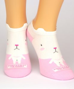Sneaker Socken pink mit weißem Hasenmotiv