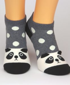 graue Socken Sneaker mit Panda-Tiermotiv und Punkten