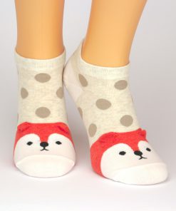 Beige Socken Sneaker mit Tiermotiv Fuchs in rot