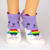 weiße Sneaker Socken mit lila Katze Tiermotiv