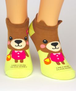 Socken Sneaker gelb mit braunem Bär - Tiermotiv