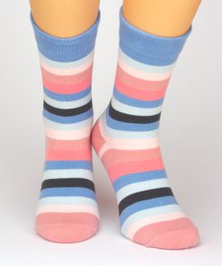 Charaktoes Socken lang mit strahlenden Streifen pink blau schwarz
