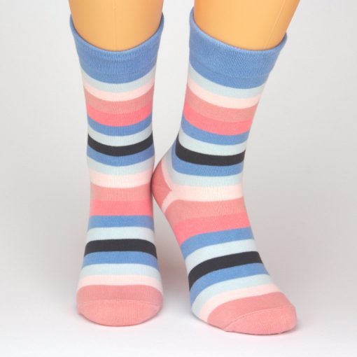 Charaktoes Socken lang mit strahlenden Streifen pink blau schwarz