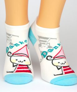 Socken Sneaker in weiß mit blauen Zehen und roter Figur