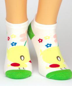 Sneaker Socken in weiß und grün mit gelben Küken Tiermotiv