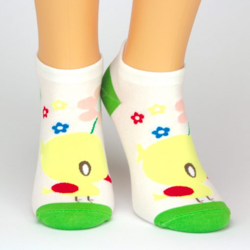 Sneaker Socken in weiß und grün mit gelben Küken Tiermotiv