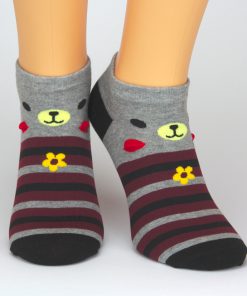 Sneaker Socken grau mit Tiermotiv und rot schwarzen Streifen