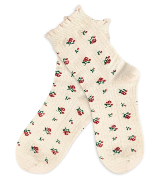 Socken mit Rosen - elfenbeinfarben
