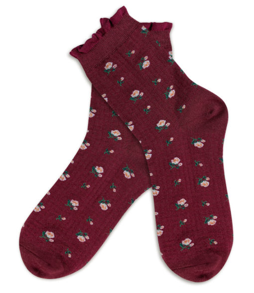 Socken weinrot mit Rosen