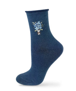 Socken marineblau mit Blumenmotiv