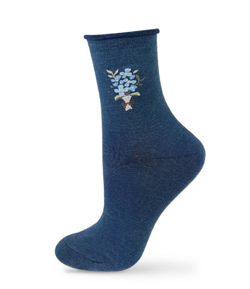 Socken marineblau mit Blumenmotiv