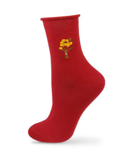 rote Socken mit Blumen