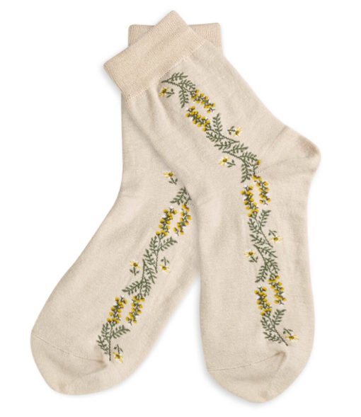 Socken beige mit Blumenstreifen