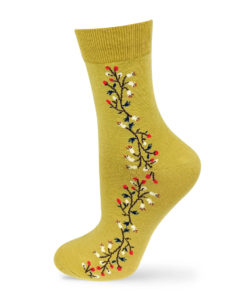 Socken gelbgrün mit Blumenstreifen