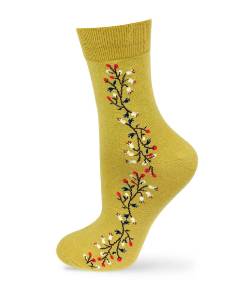 Socken gelbgrün mit Blumenstreifen