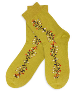 Socken - gelbgrün - Blumenstreifen
