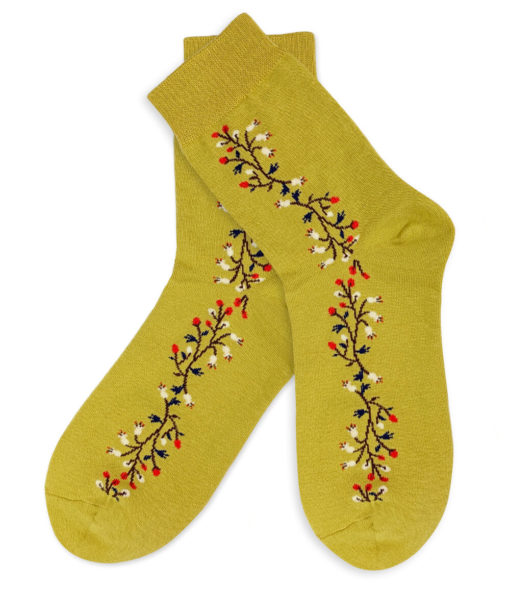 Socken - gelbgrün - Blumenstreifen