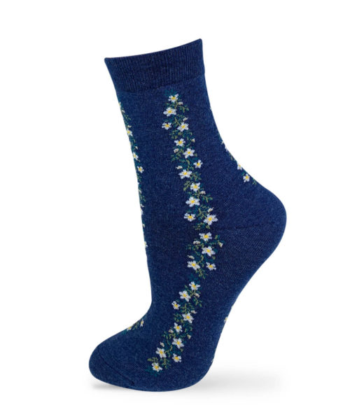 Socken marineblau mit Blumenstreifen
