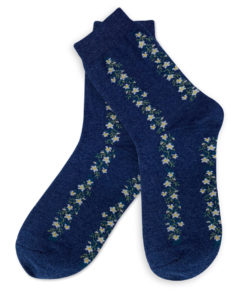 Socken marineblau mit Blumenstreifen