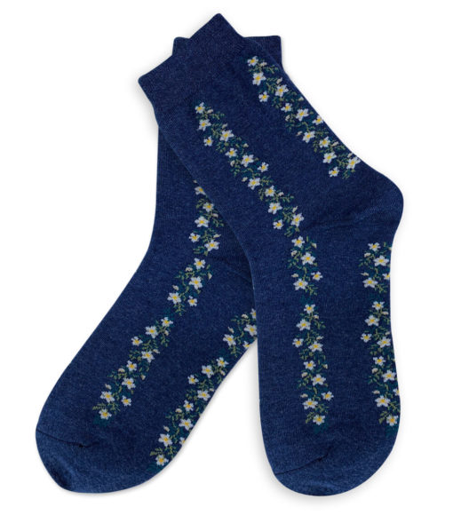 Socken marineblau mit Blumenstreifen